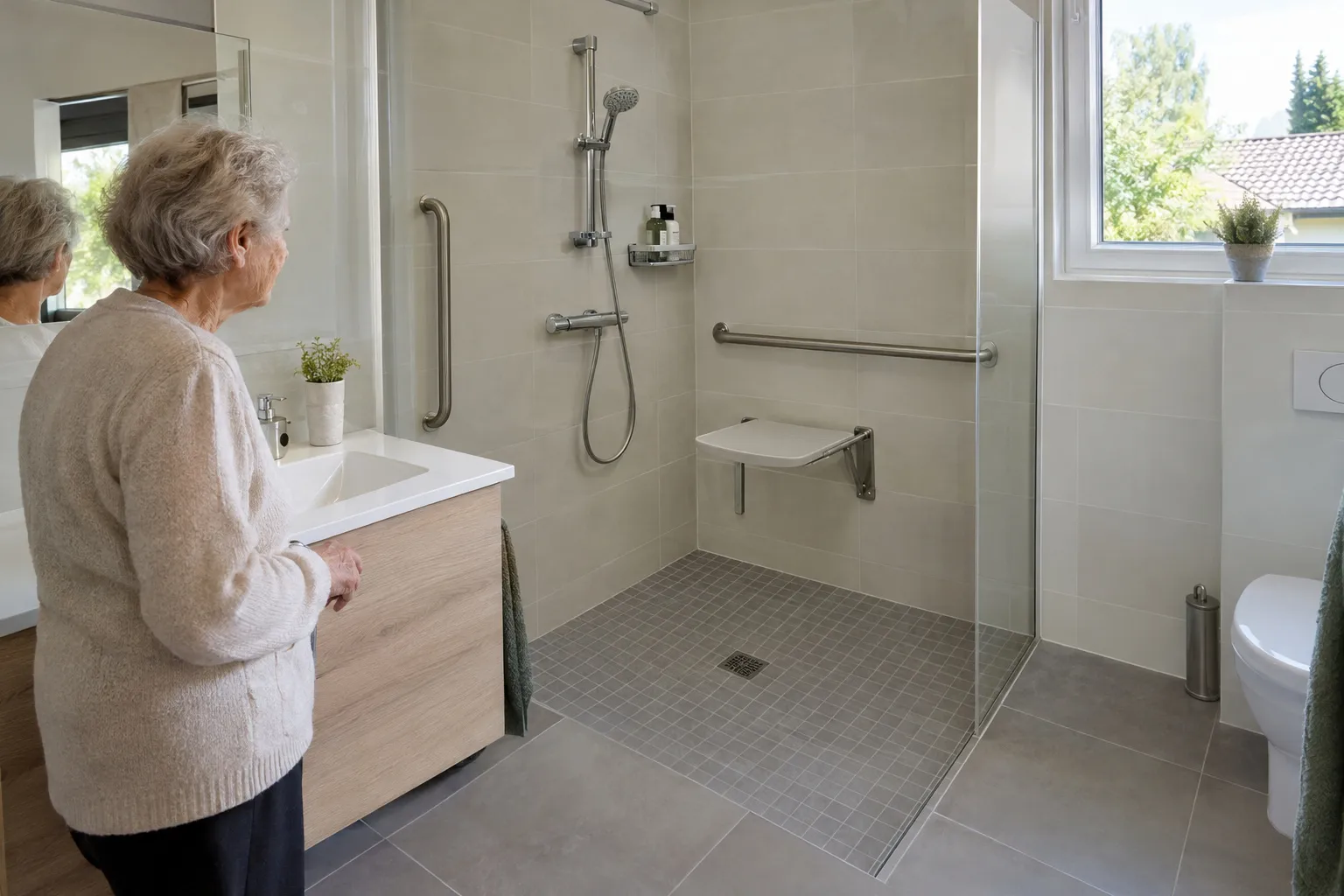 Salle de bain d’un pavillon de Bruère-Allichamps avec douche de plain-pied carrelée