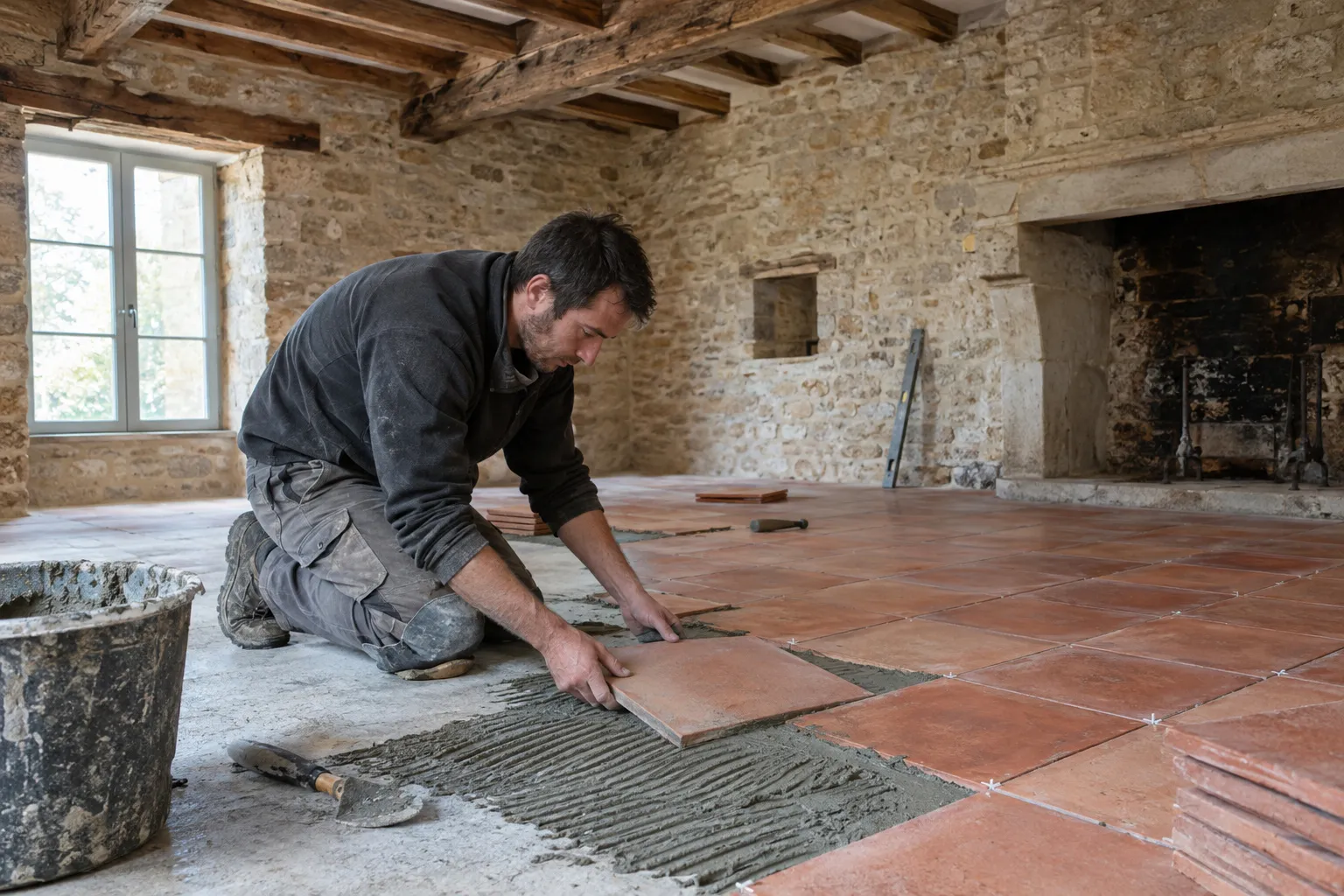 Entrée d’une maison ancienne de Charenton-du-Cher en carreaux de ciment géométriques
